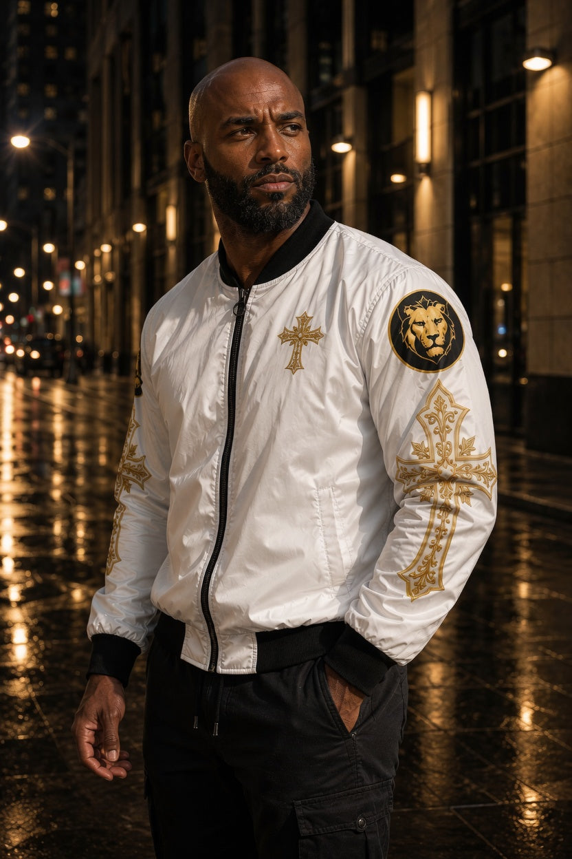 Copy of Christ is King (Lion of Judah) - Men's Christian Bomber Jacket (White)