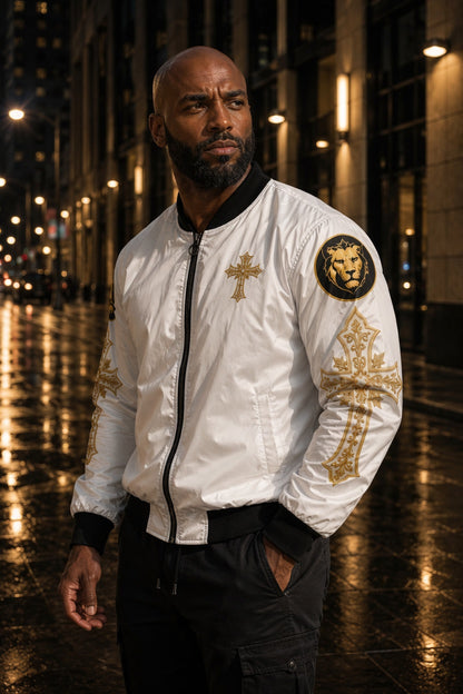 Copy of Christ is King (Lion of Judah) - Men's Christian Bomber Jacket (White)