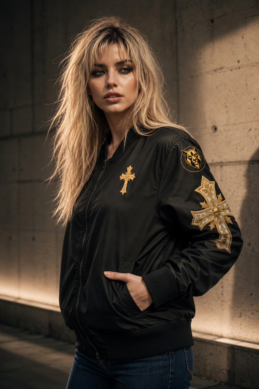 Christ is King (Lion of Judah) - Women's Christian Bomber Jacket (black)