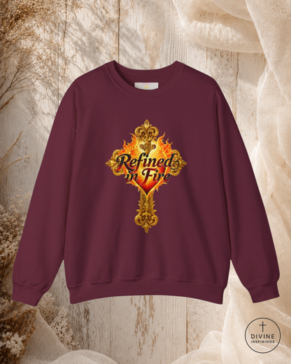 Maroon sweatshirt with decorative text design on a textured background
