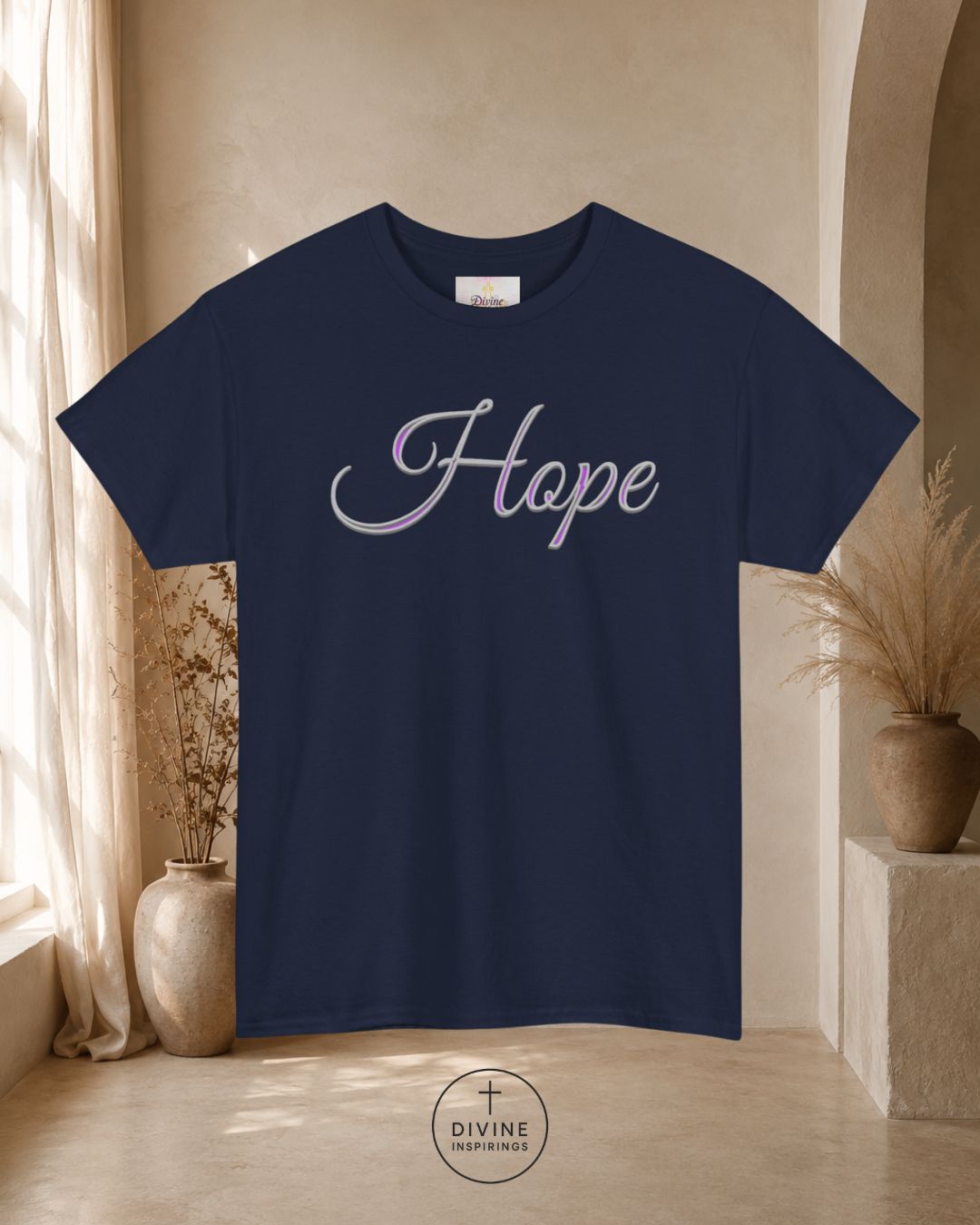Black t-shirt with 'Hope' text in a stylish font on a neutral background
