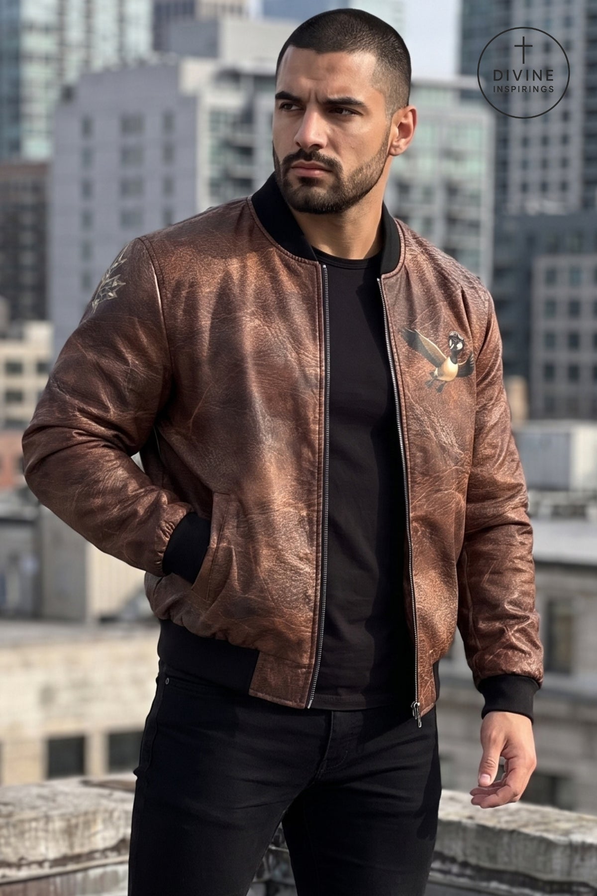 Bomber Command Men's Vintage Leather Styled Bomber Jacket