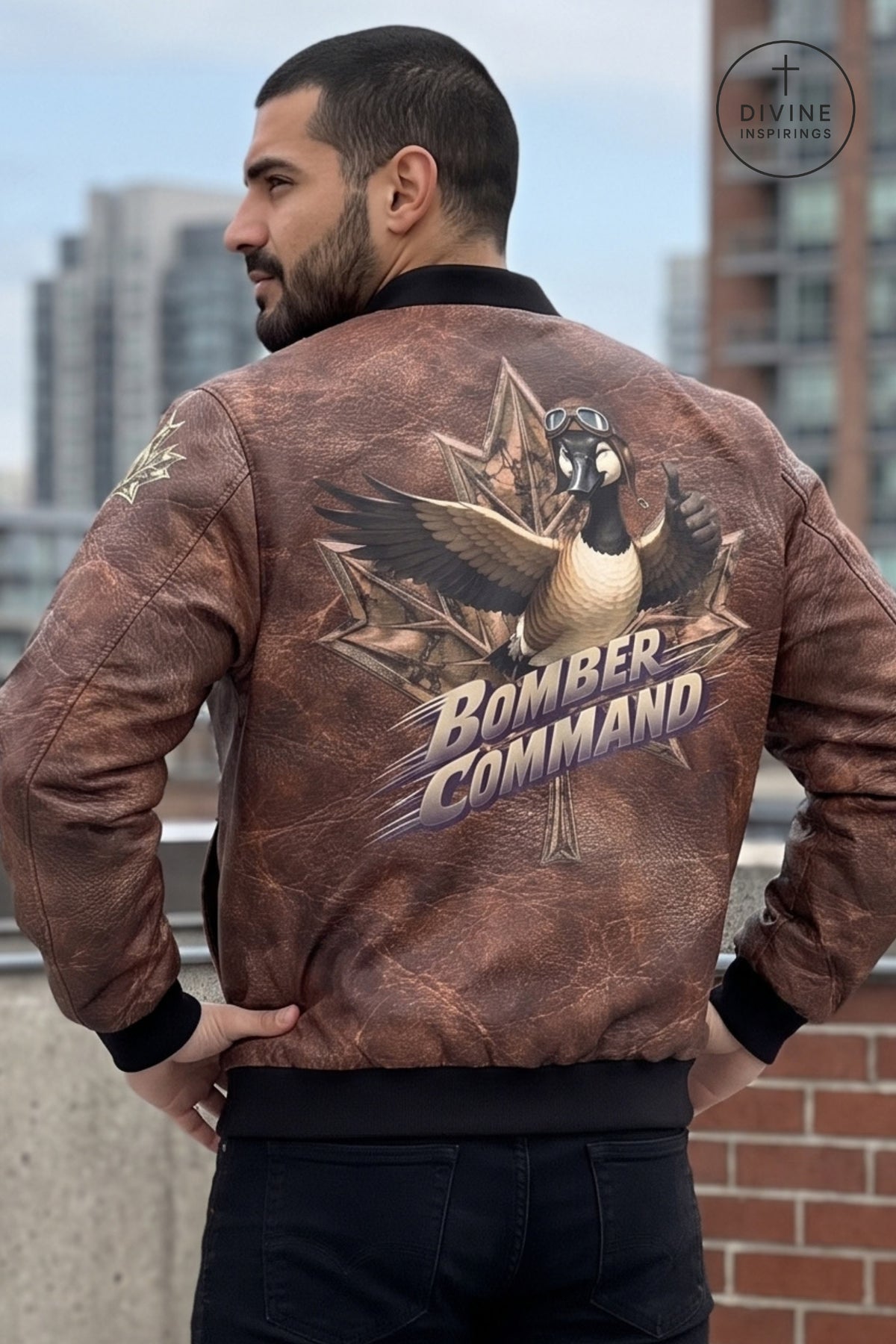 Bomber Command Men's Vintage Leather Styled Bomber Jacket
