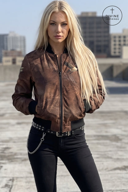 Bomber Command Women's Vintage Leather Styled Jacket