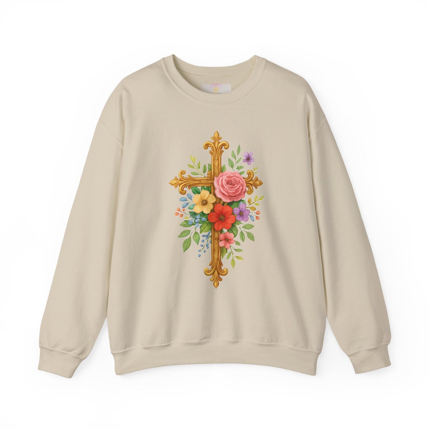 Golden Floral Cross Women’s Sweatshirt – Grace in Full Bloom