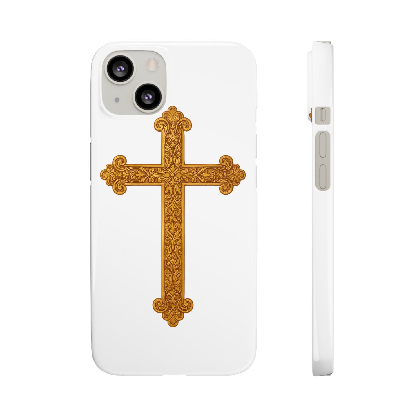 White iPhone Snap Case – Gold Cross Design