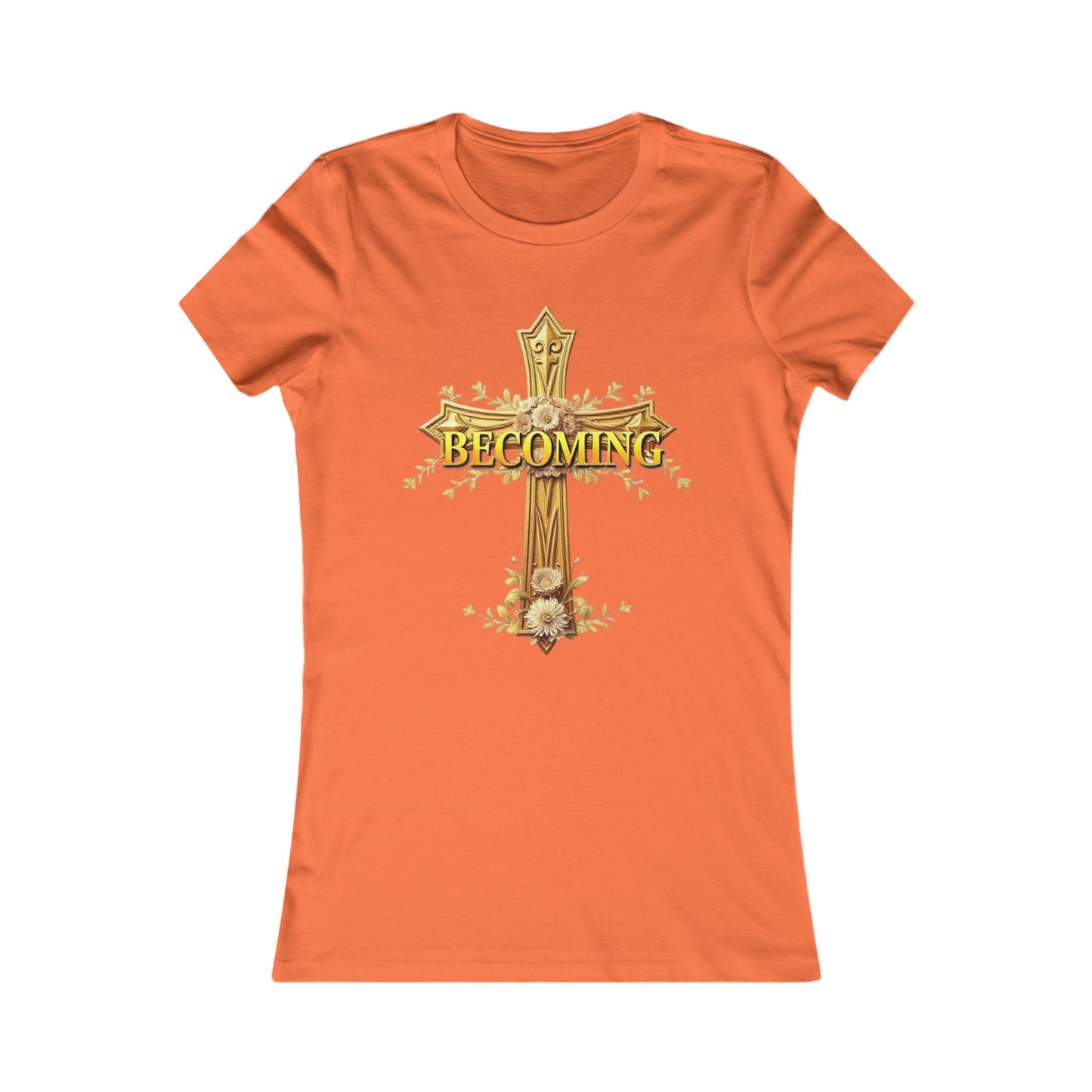 Becoming Women’s Favorite Tee – Gold Cross Edition (1 Corinthians 15:49)