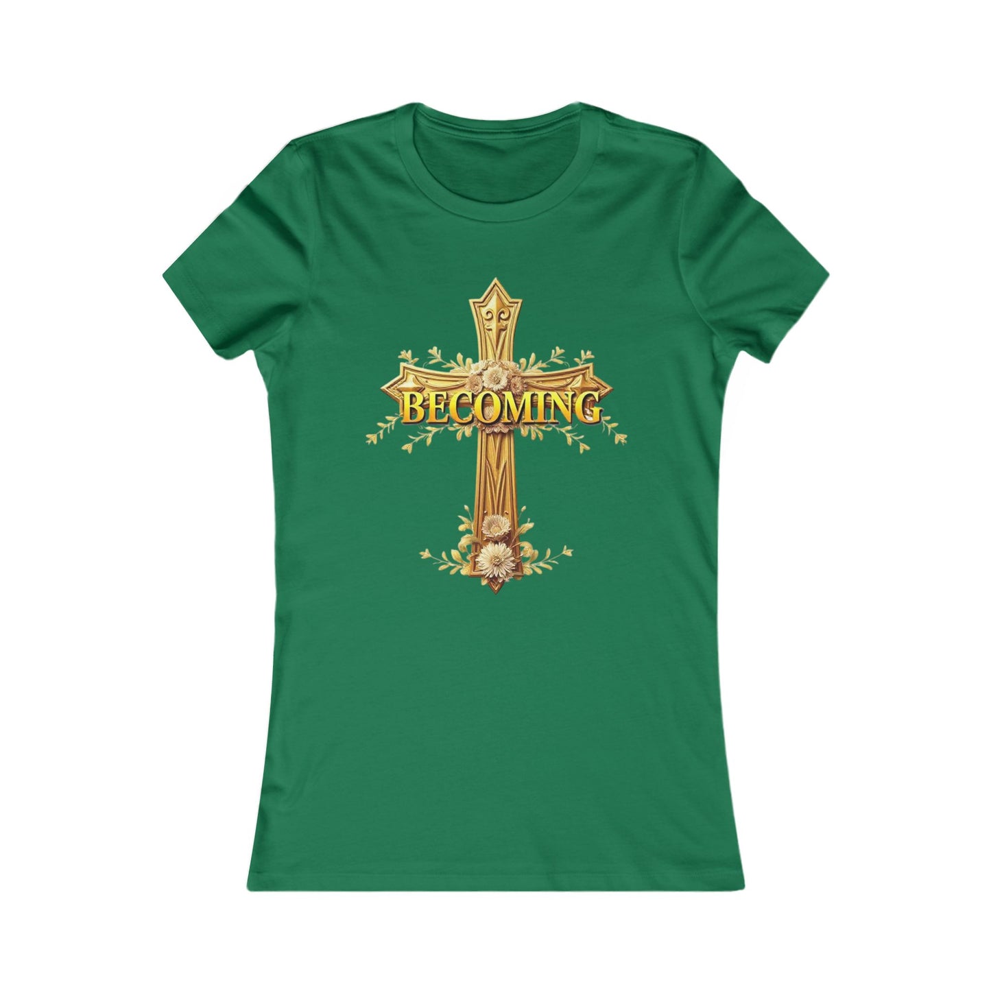 Becoming Women’s Favorite Tee – Gold Cross Edition (1 Corinthians 15:49)