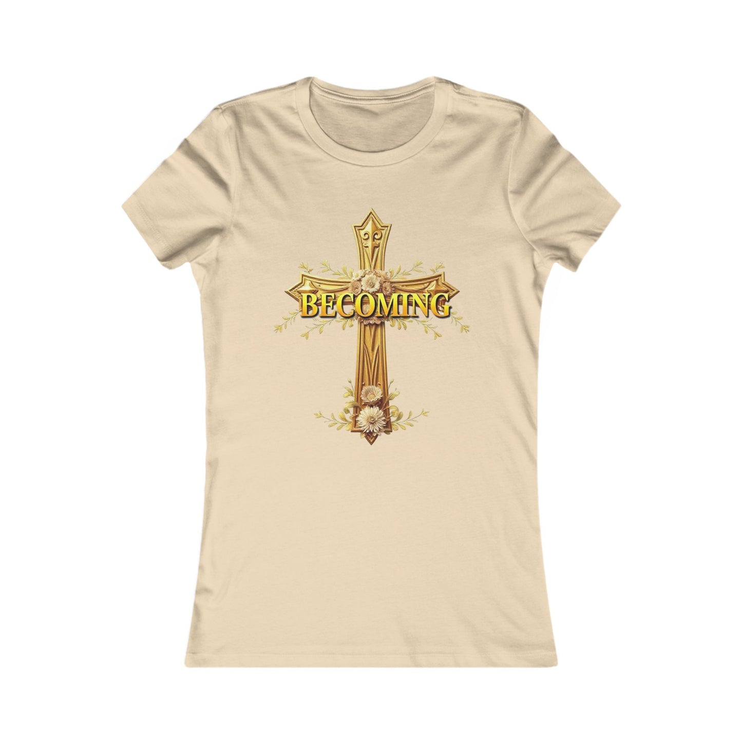 Becoming Women’s Favorite Tee – Gold Cross Edition (1 Corinthians 15:49)