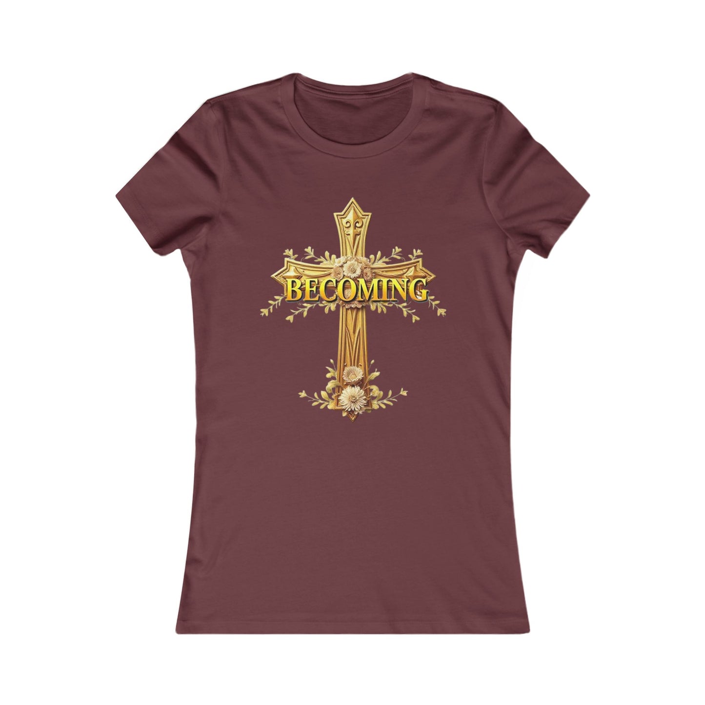 Becoming Women’s Favorite Tee – Gold Cross Edition (1 Corinthians 15:49)