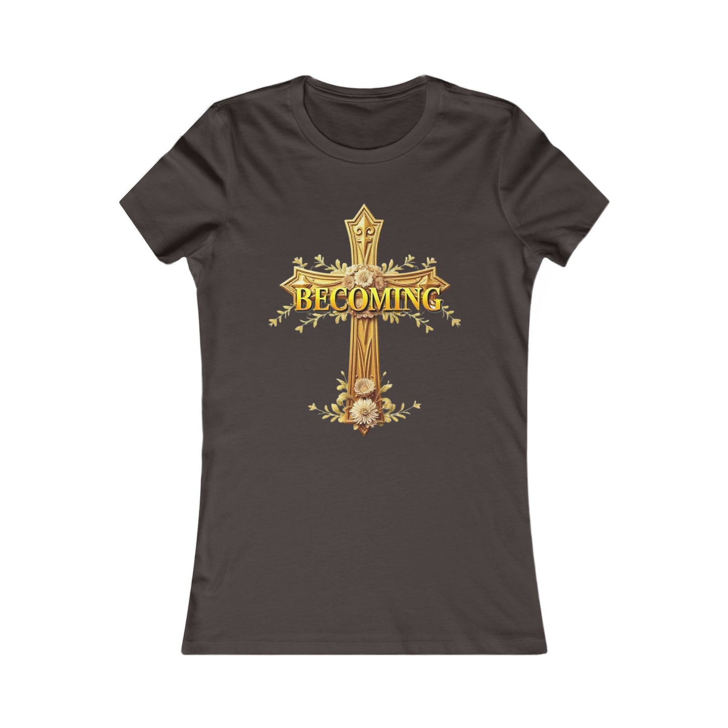 Becoming Women’s Favorite Tee – Gold Cross Edition (1 Corinthians 15:49)