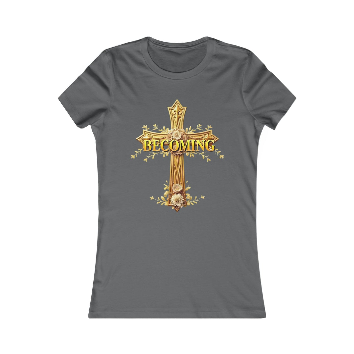 Becoming Women’s Favorite Tee – Gold Cross Edition (1 Corinthians 15:49)