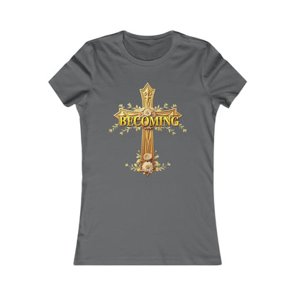 Becoming Women’s Favorite Tee – Gold Cross Edition (1 Corinthians 15:49)