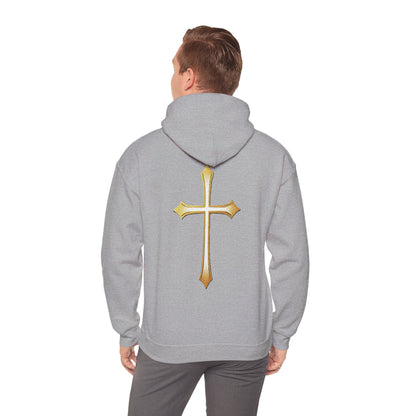 Men’s Gold Cross Hoodie – Bold Christian Faith Hoodie with Front & Back Design