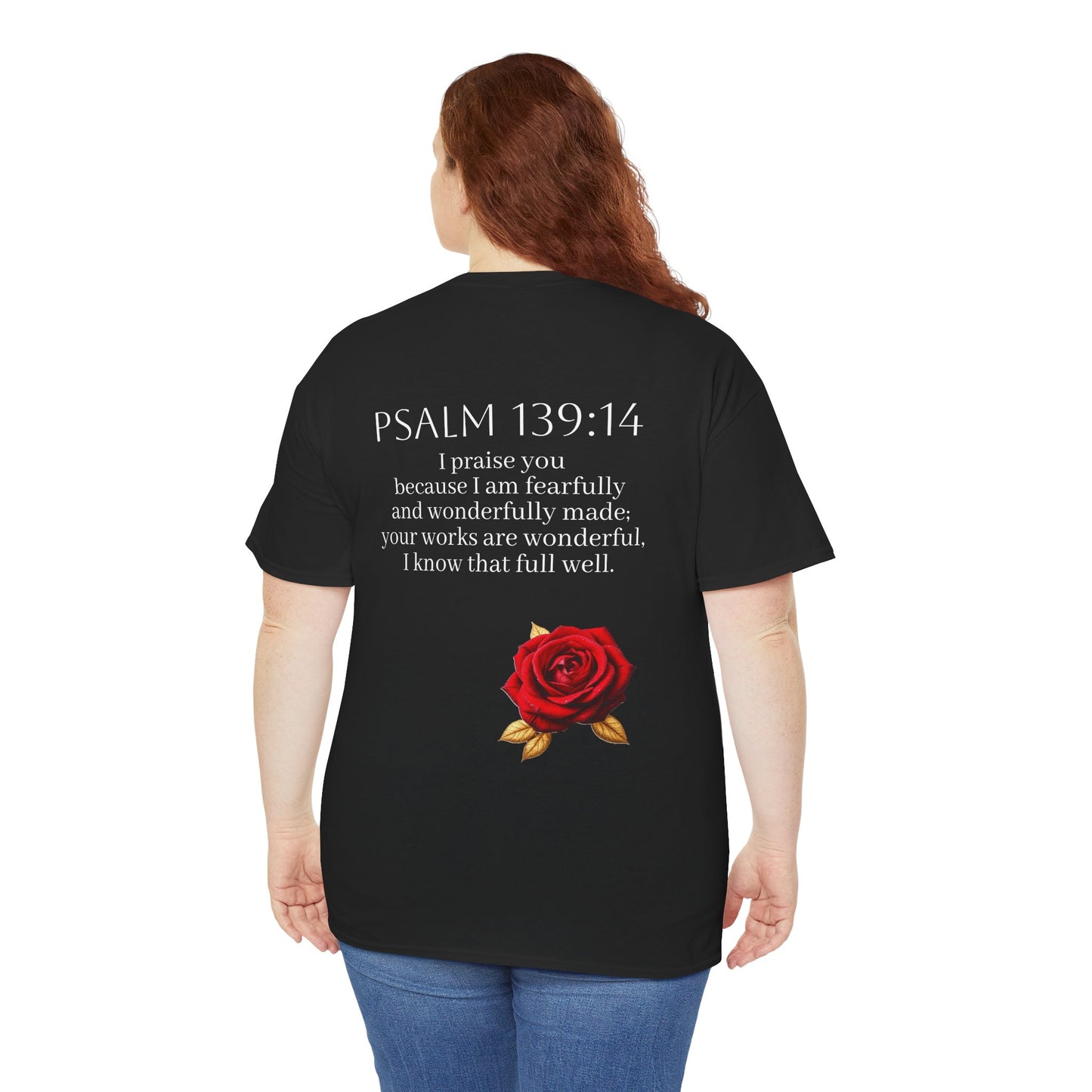 Handcrafted by God (Rose) - Woman's Christian T-Shirt (White Lettering)