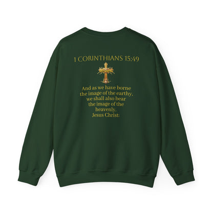 Becoming Women’s Faith Sweatshirt – Light Lettering (1 Corinthians 15:49)