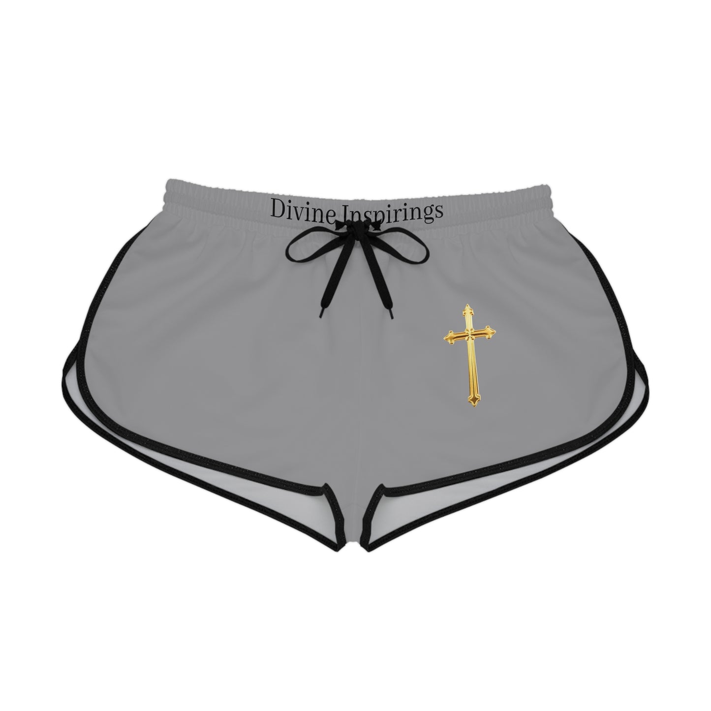 Golden Grace Women's Shorts in Grey with Gold Cross Design