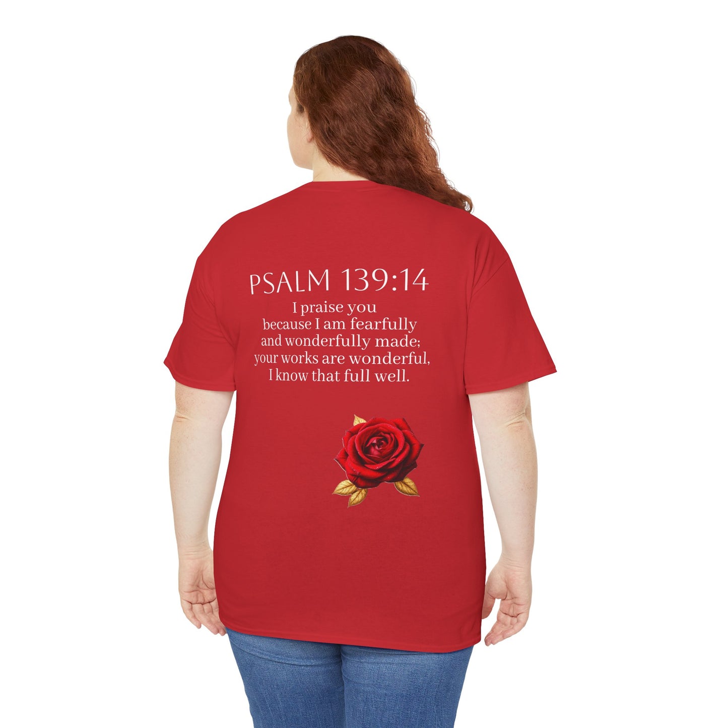 Handcrafted by God (Rose) - Woman's Christian T-Shirt (White Lettering)