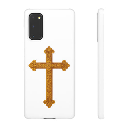 White Samsung Snap Case – Gold Cross Design