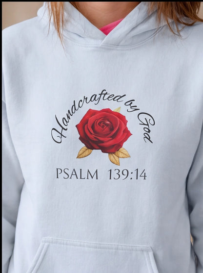 Handcrafted by God (Rose) - Women's Hoodie (Dark Lettering)