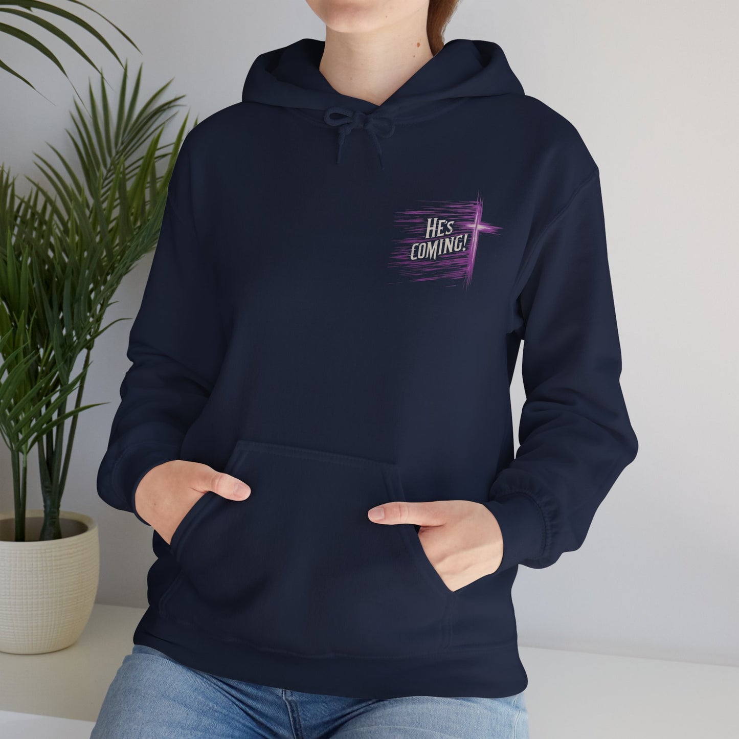 Back to Glory – Women’s Christian Hoodie with “He’s Coming” and Cross