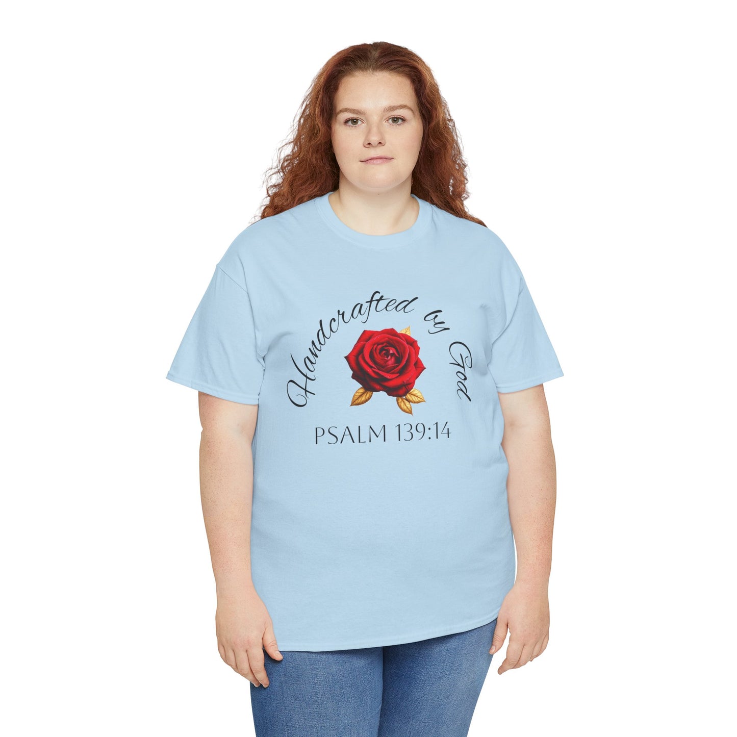 Handcrafted by God (Rose) - Woman's Christian T-Shirt (Dark Lettering)