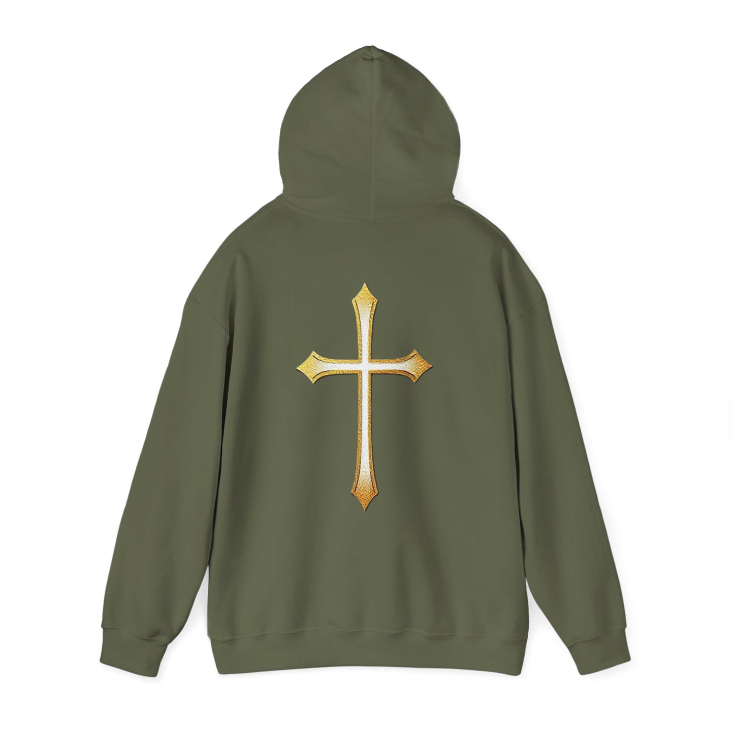 Men’s Gold Cross Hoodie – Bold Christian Faith Hoodie with Front & Back Design