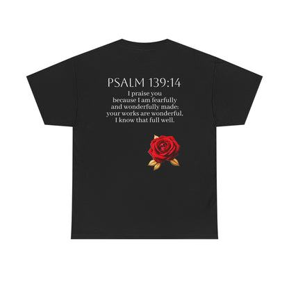 Handcrafted by God (Rose) - Woman's Christian T-Shirt (White Lettering)