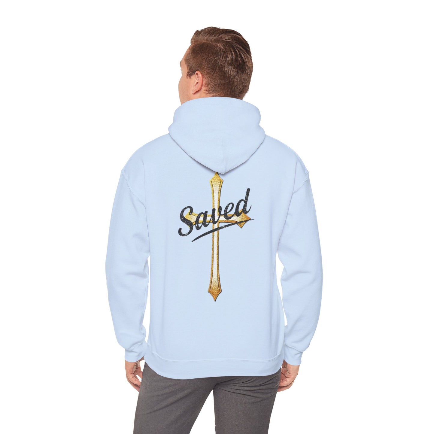 Saved Men’s Hoodie – Christian Faith Hoodie with Cross & John 3:16