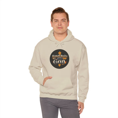 Hand Built by God Men’s Christian Hoodie – Cross & Engine Design