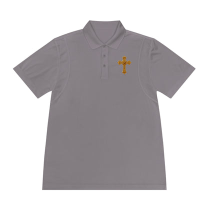 Men’s Ornate Gold Cross Polo Shirt – Elegant Christian Style