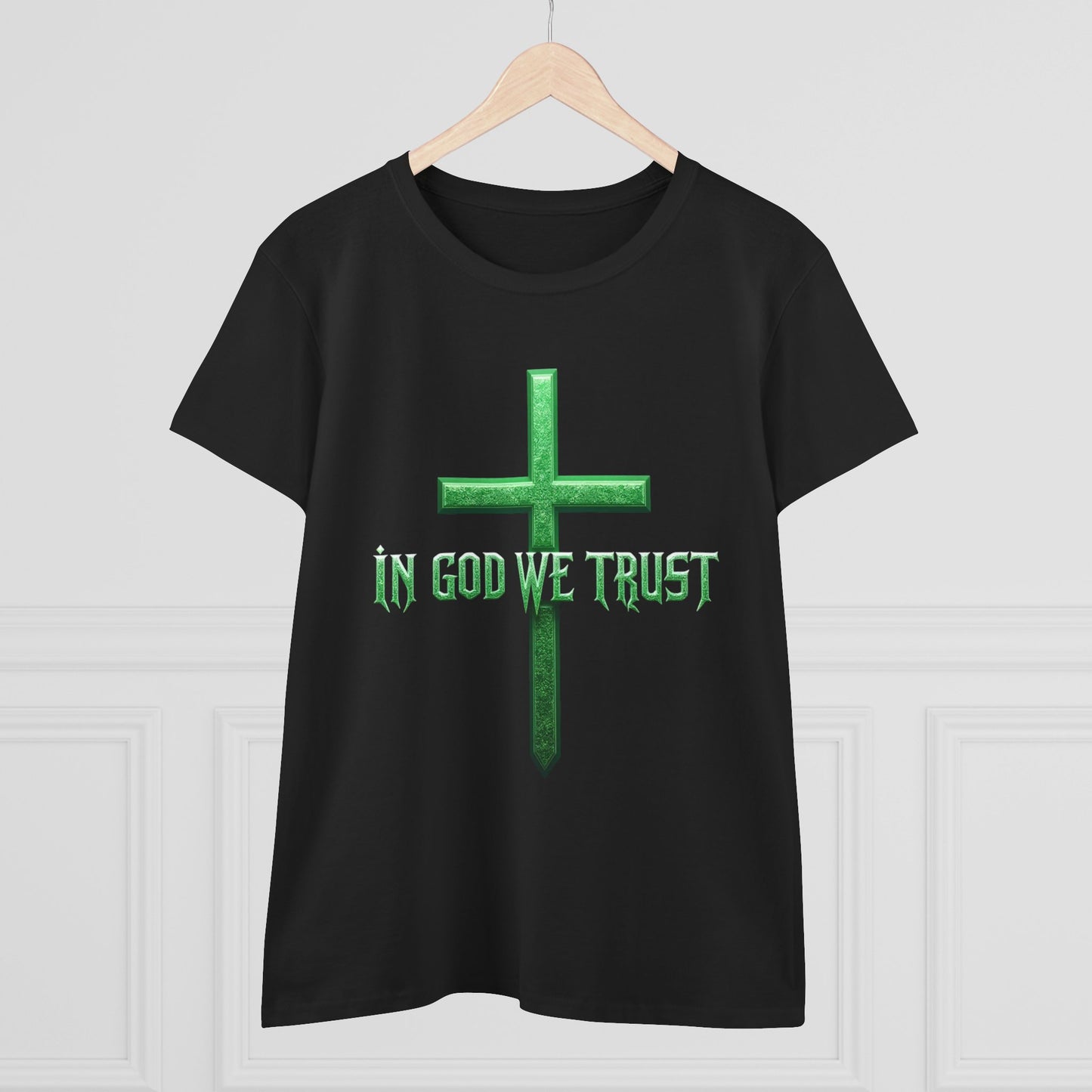 Faith Anchored – “In God We Trust” Women’s Christian Tee with Cross