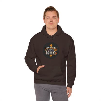 Hand Built by God Men’s Christian Hoodie – Cross & Engine Design
