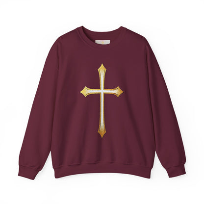 Men’s Gold Cross Sweatshirt – Bold Christian Faith Apparel