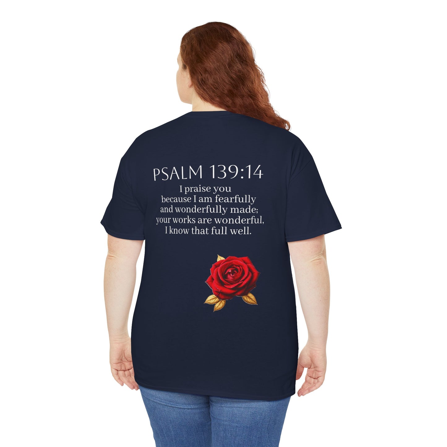 Handcrafted by God (Rose) - Woman's Christian T-Shirt (White Lettering)