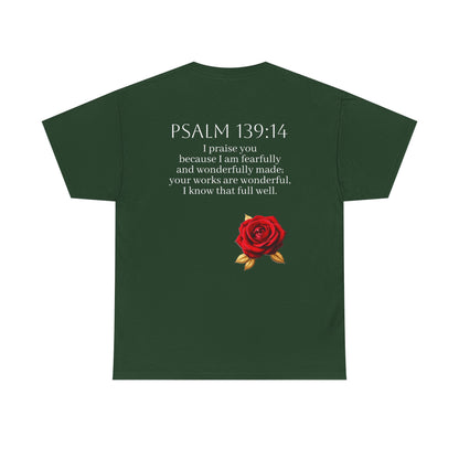 Handcrafted by God (Rose) - Woman's Christian T-Shirt (White Lettering)