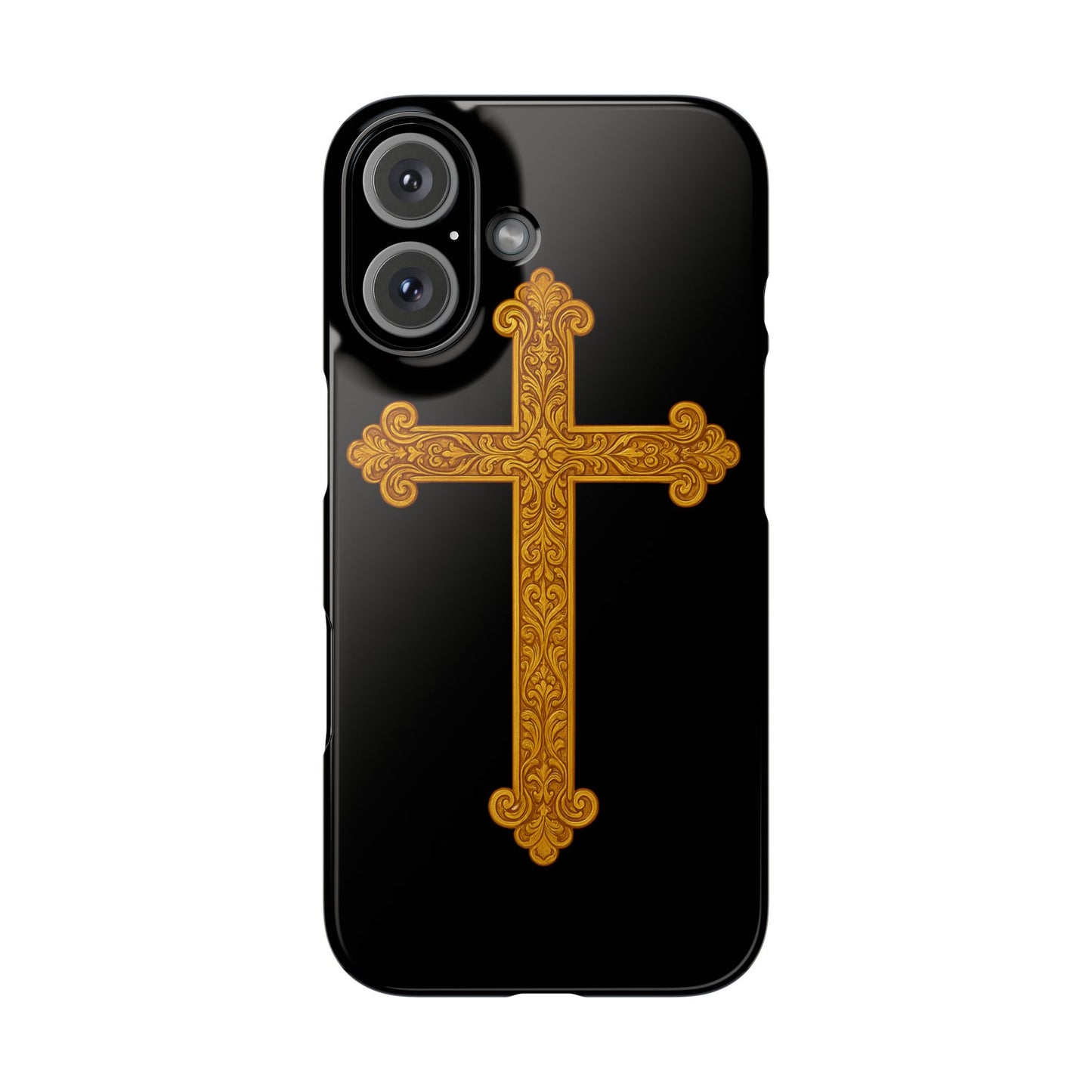 Black iPhone Snap Case – Gold Cross Design