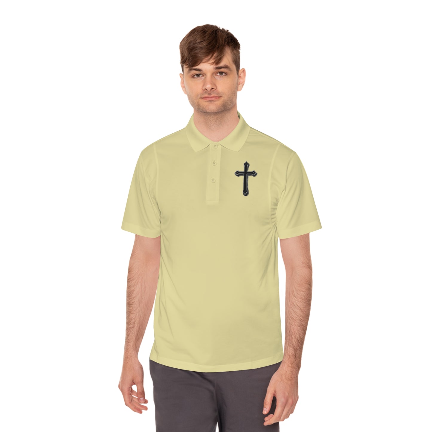 Men’s Black Cross Polo Shirt – Classic Faith-Inspired Style
