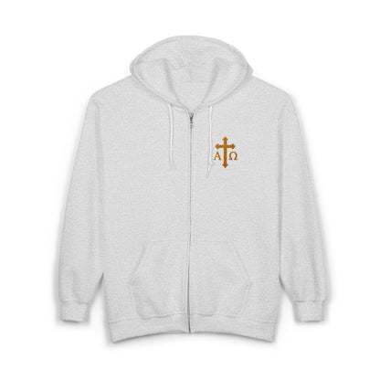 Men’s Alpha & Omega Zip-Up Hoodie – Spiritual Strength & Comfort