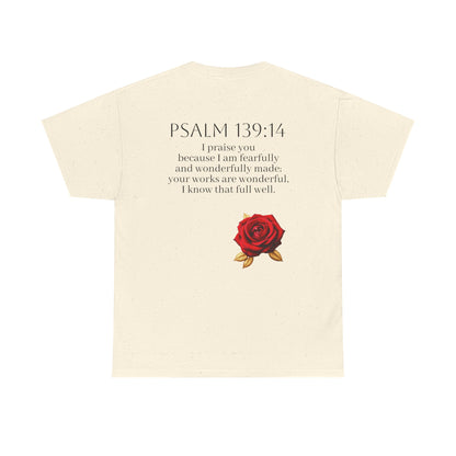 Handcrafted by God (Rose) - Woman's Christian T-Shirt (Dark Lettering)