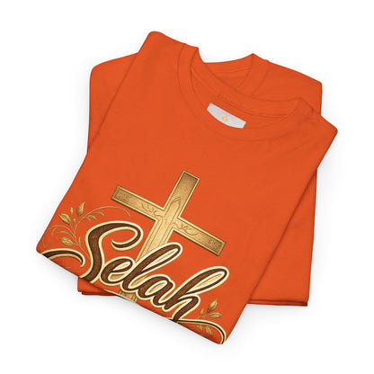 Selah Cross Tee — Women's Christian T‑Shirt with Gold Script