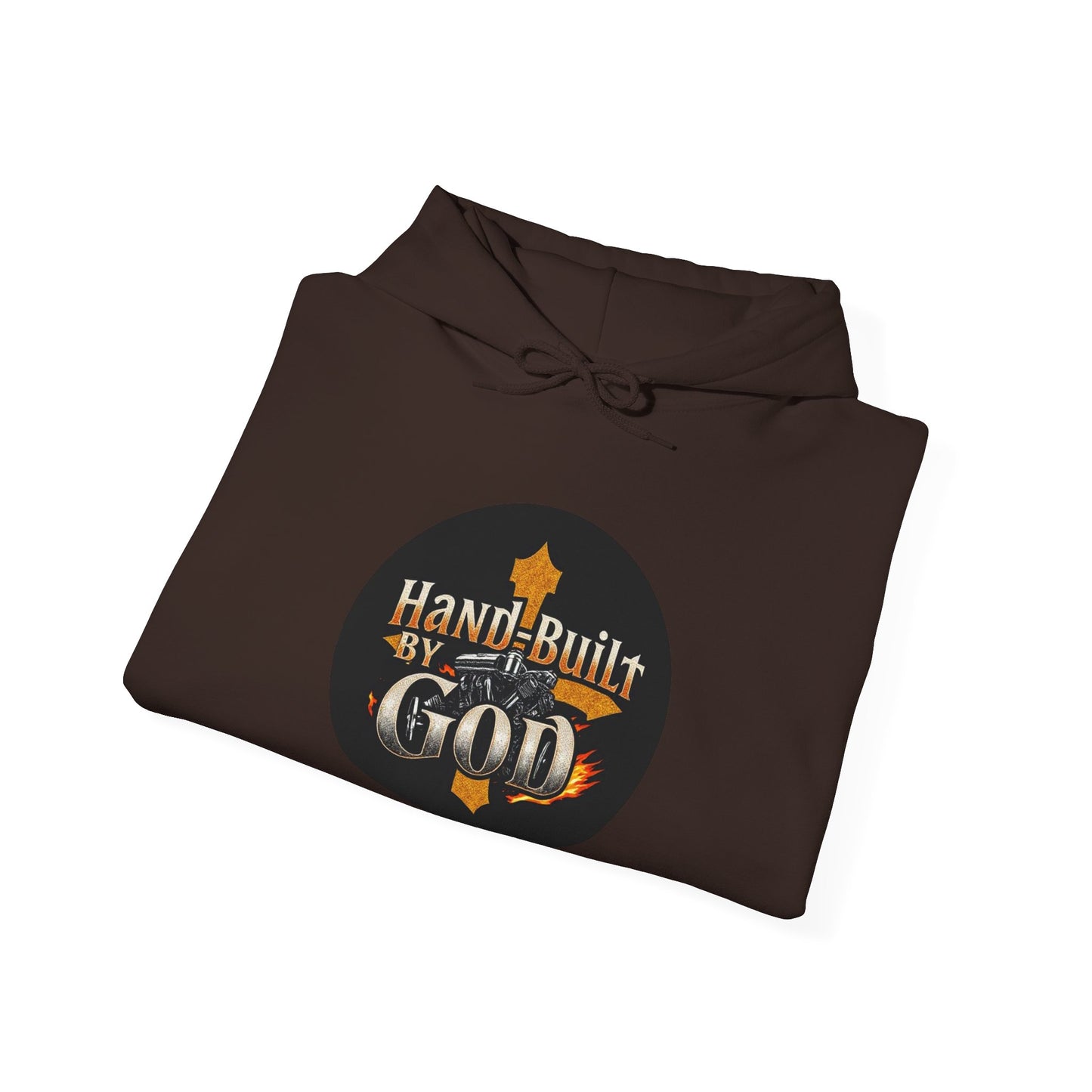 Hand Built by God Men’s Christian Hoodie – Cross & Engine Design