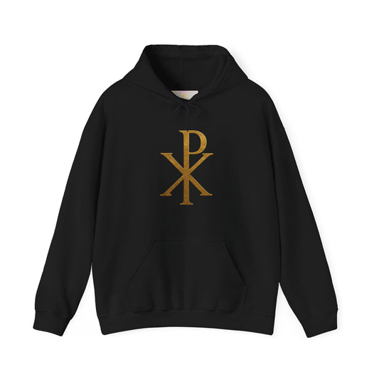 Anointed Warmth – Women’s Gold Chi Rho Christian Hoodie