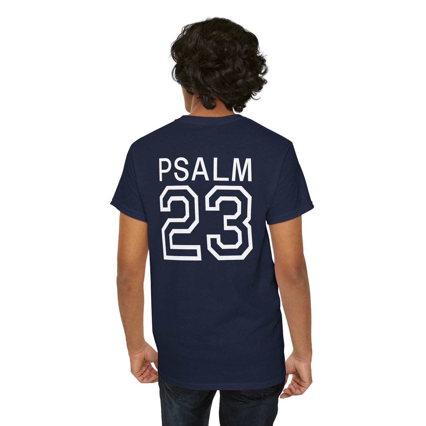 Psalm 23 Men’s T-Shirt – Inspired Sports-Style Shirt (White Numbering)