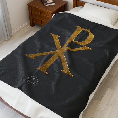 Eternal Glory Plush Blanket – Gold Chi Rho on Black