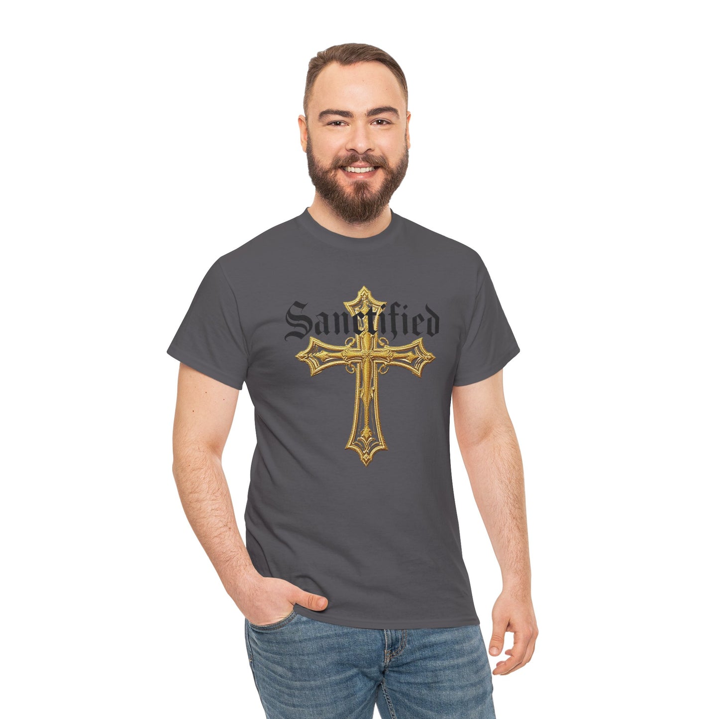 Sanctified Men's Gothic Cross T-Shirt – Faith in Bold Elegance