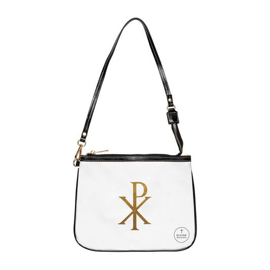 Divine Elegance Purse – Gold Chi Rho on White