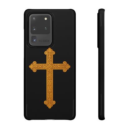 Black Samsung Snap Case – Gold Cross Design
