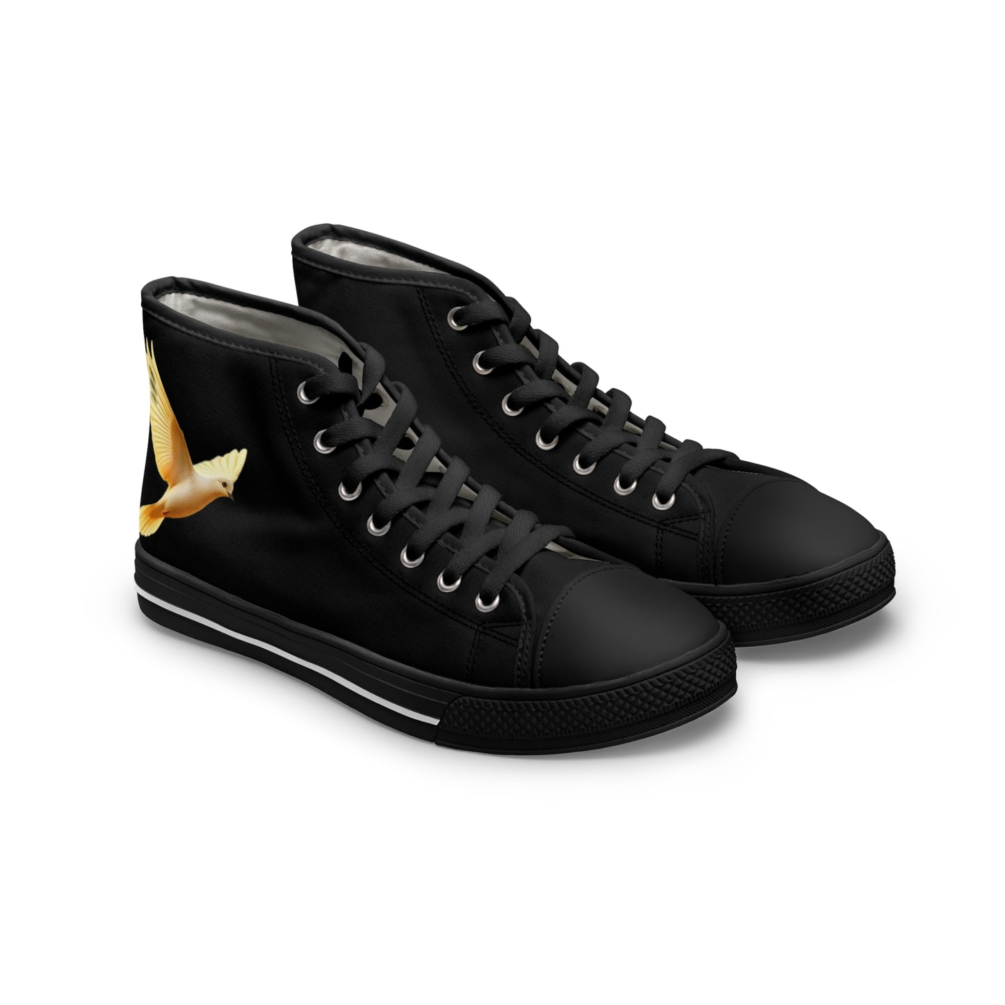 Rise in Grace – Women’s High-Top Canvas Sneakers in Black with Dove Design