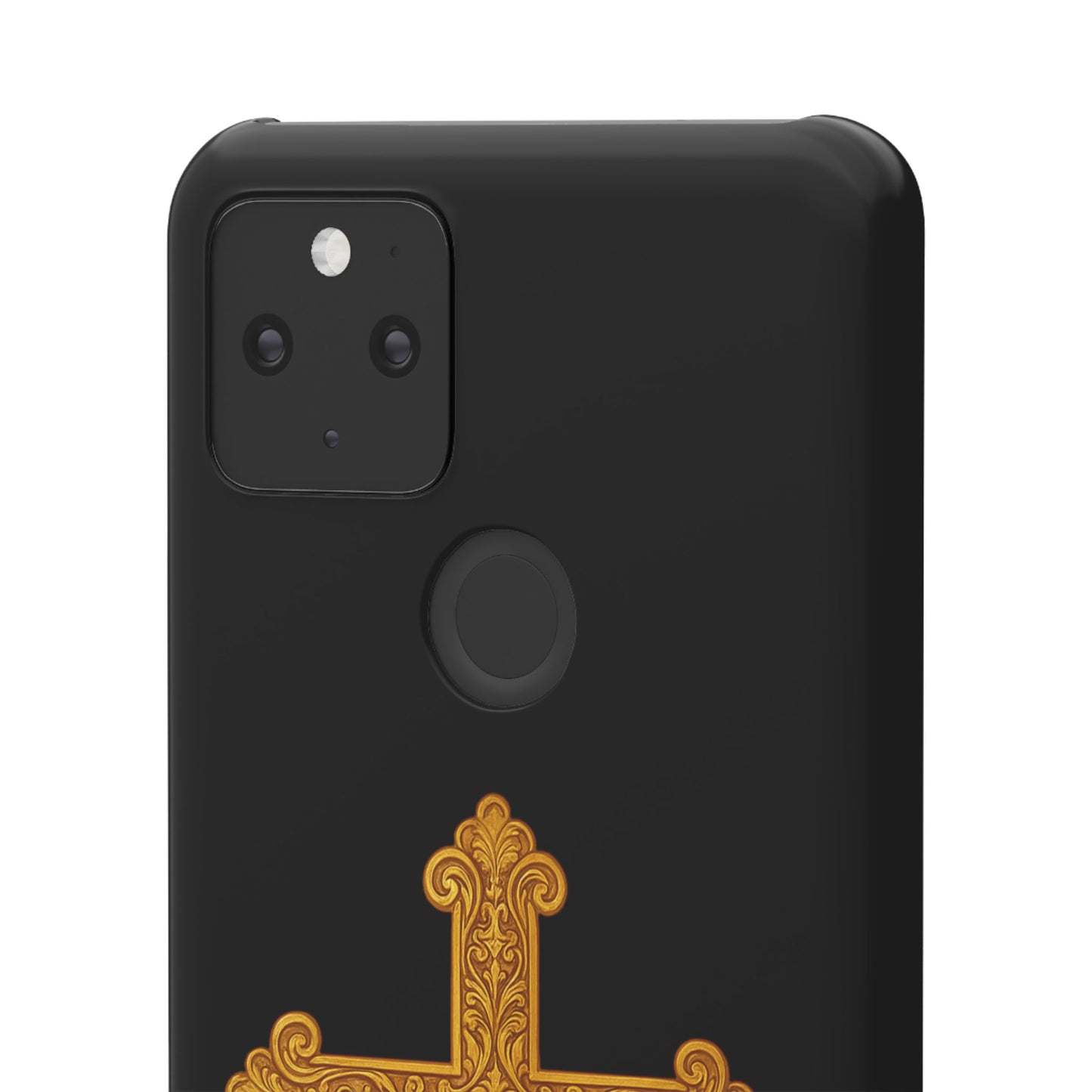 Black Google Pixel 5 Snap Case – Gold Cross Design
